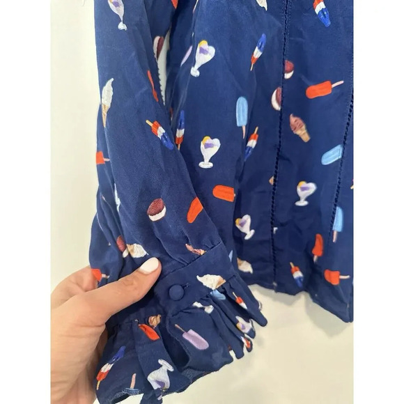 ALICE AND OLIVIA Ice Cream print Ruffle Blouse 100% Silk Size XS 1354 - Picture 7 of 13